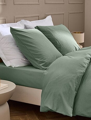 Drap-housse en coton lavé motif carreaux jacquard