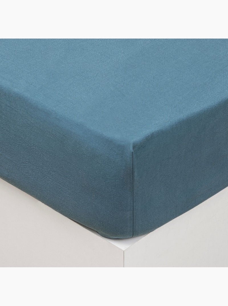 Drap-housse en coton lavé VILMA Bleu canard - Kiabi