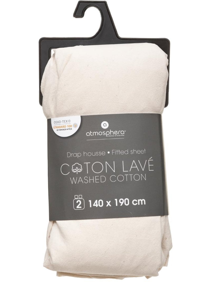 Drap-housse en coton lavé VILMA Ivoire - Kiabi