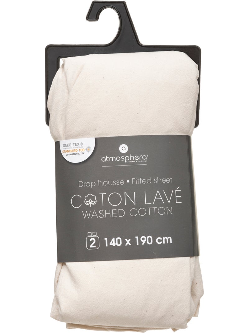 Drap-housse en coton lavé VILMA Ivoire - Kiabi