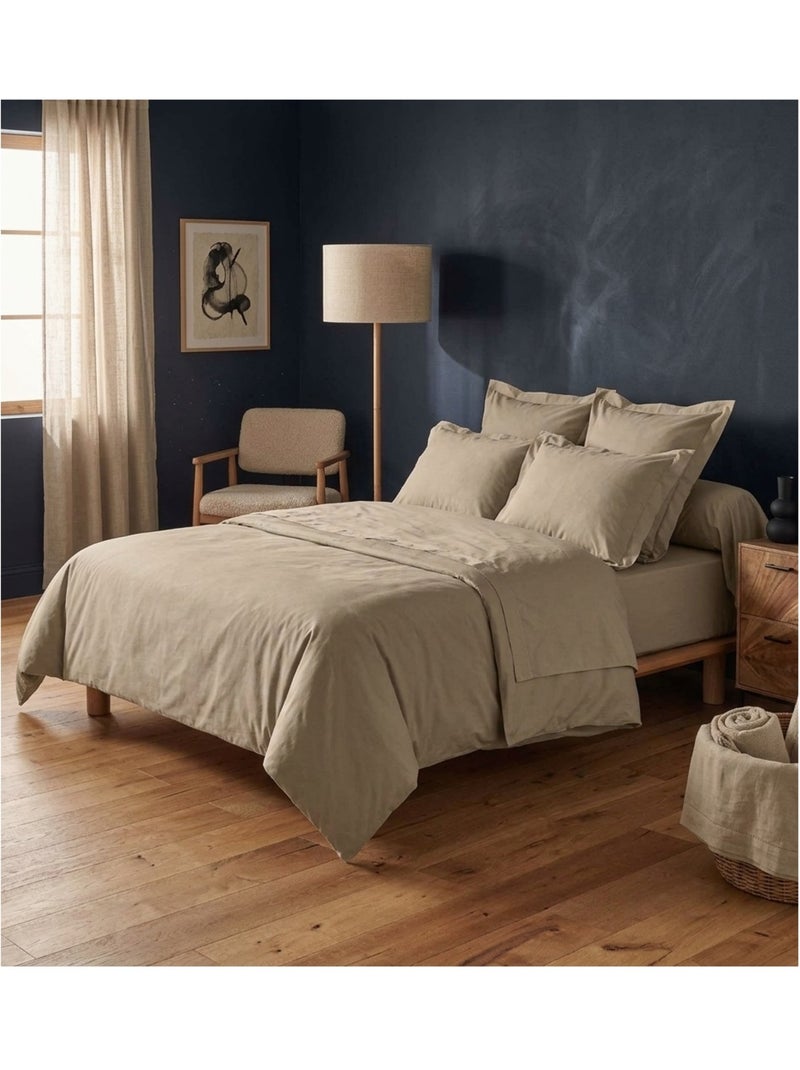 Drap housse en coton Line Beige sable - Kiabi