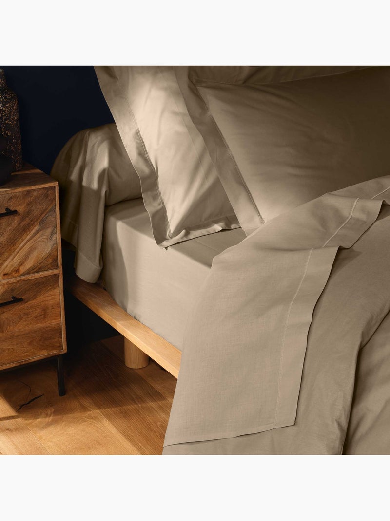 Drap housse en coton Line Beige sable - Kiabi