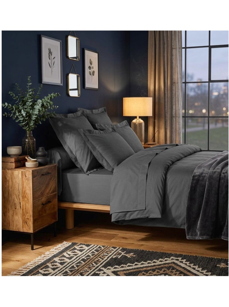 Drap housse en coton Line gris anthracite - Kiabi