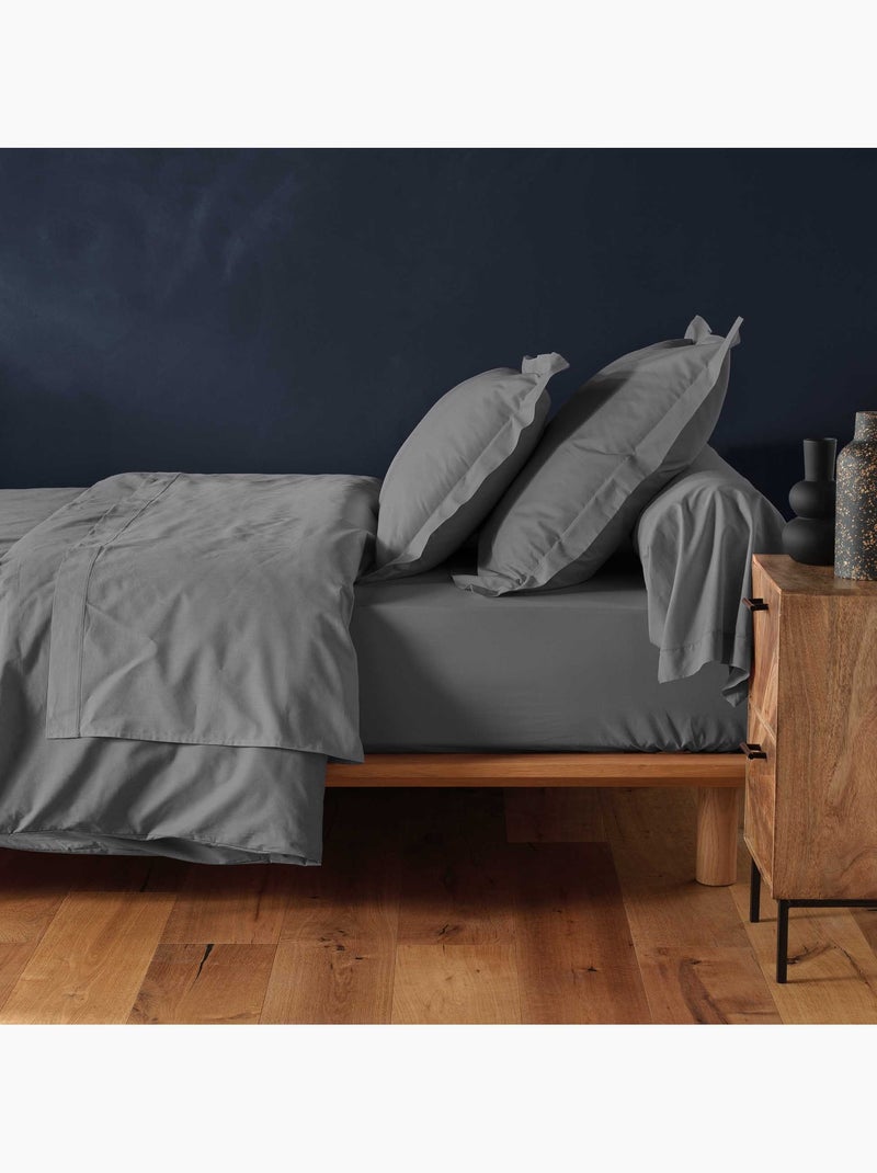 Drap housse en coton Line gris anthracite - Kiabi