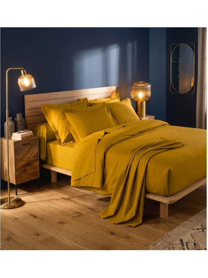 Drap housse en coton Line Jaune - Kiabi