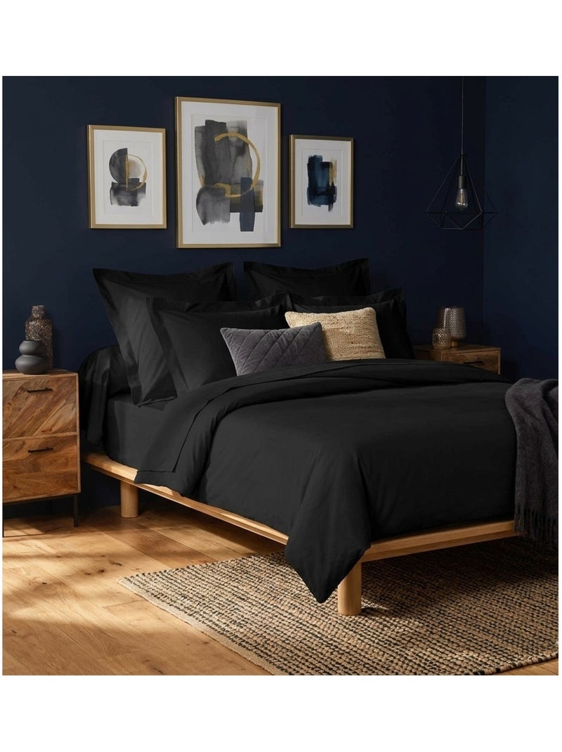 Drap housse en coton Line Noir - Kiabi