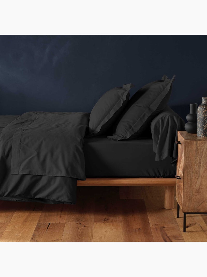 Drap housse en coton Line Noir - Kiabi