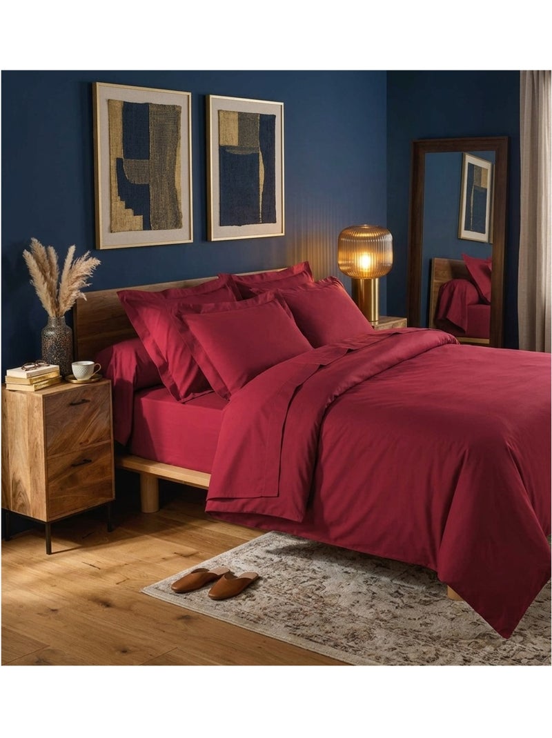 Drap housse en coton Line Rouge Marsala - Kiabi