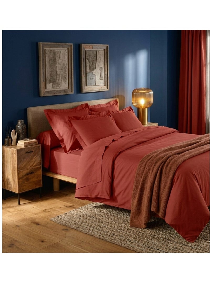 Drap housse en coton Line Terracotta - Kiabi