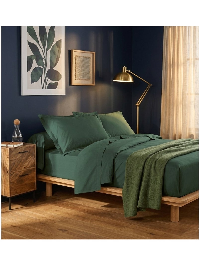 Drap housse en coton Line Vert cèdre - Kiabi