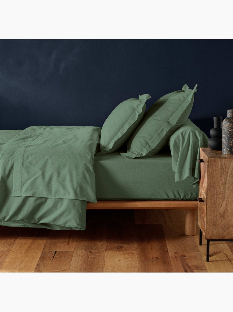 Drap housse en coton Line Vert cèdre - Kiabi