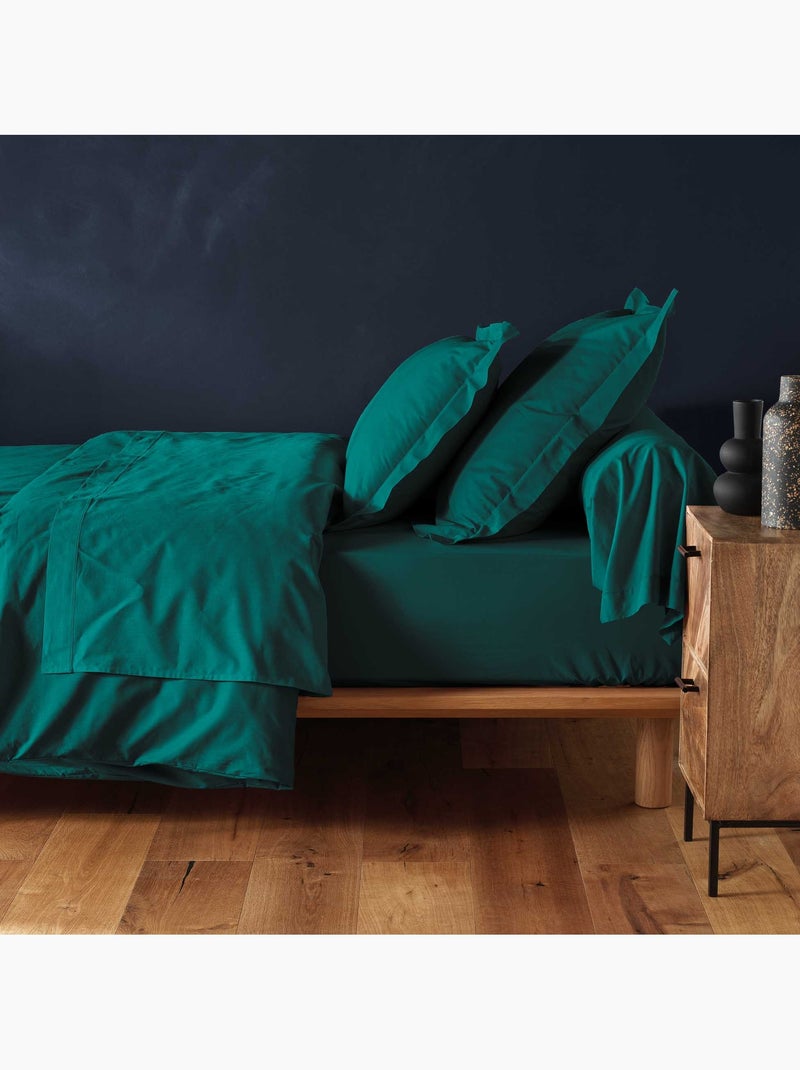 Drap housse en coton Line Vert émeraude - Kiabi