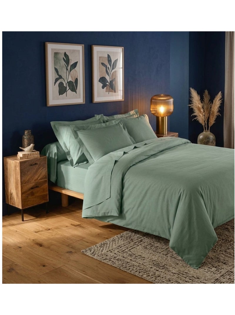 Drap housse en coton Line Vert Sauge - Kiabi