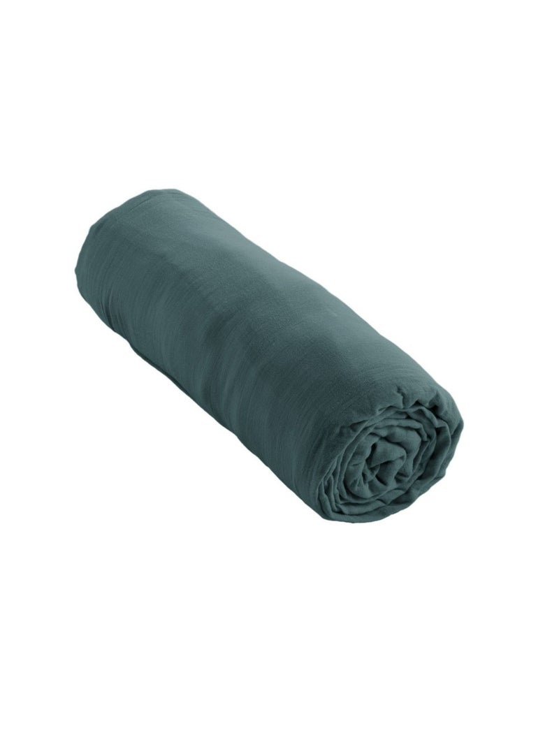 Drap housse en double Gaze de coton Bleu canard - Kiabi