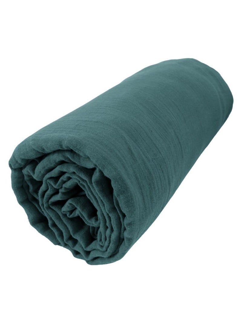 Drap housse en double Gaze de coton Bleu canard - Kiabi