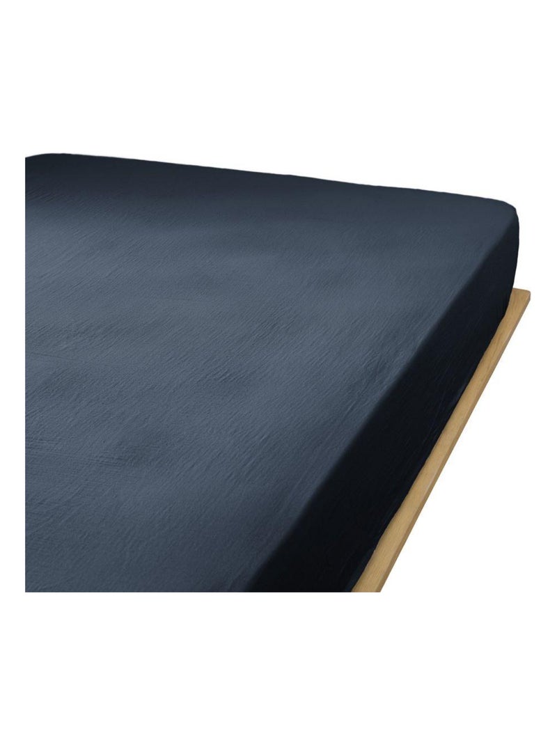 Drap housse en double Gaze de coton Bleu nuit - Kiabi