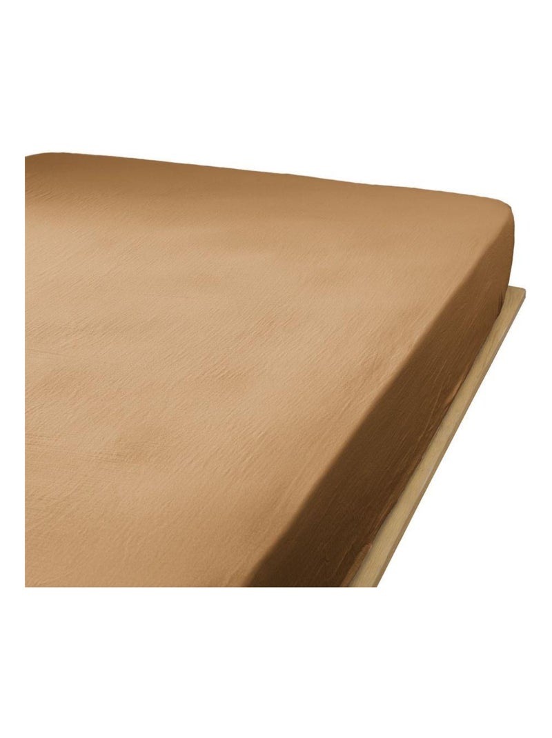 Drap housse en double Gaze de coton Camel - Kiabi