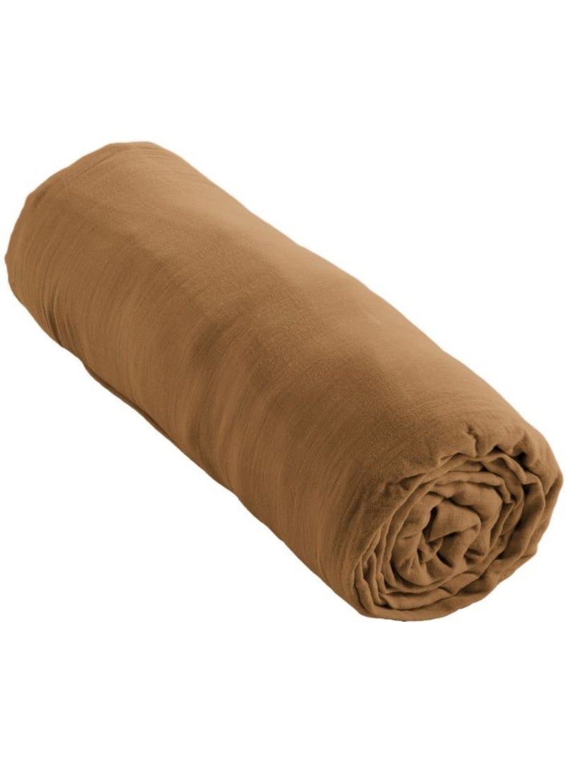 Drap housse en double Gaze de coton Camel - Kiabi