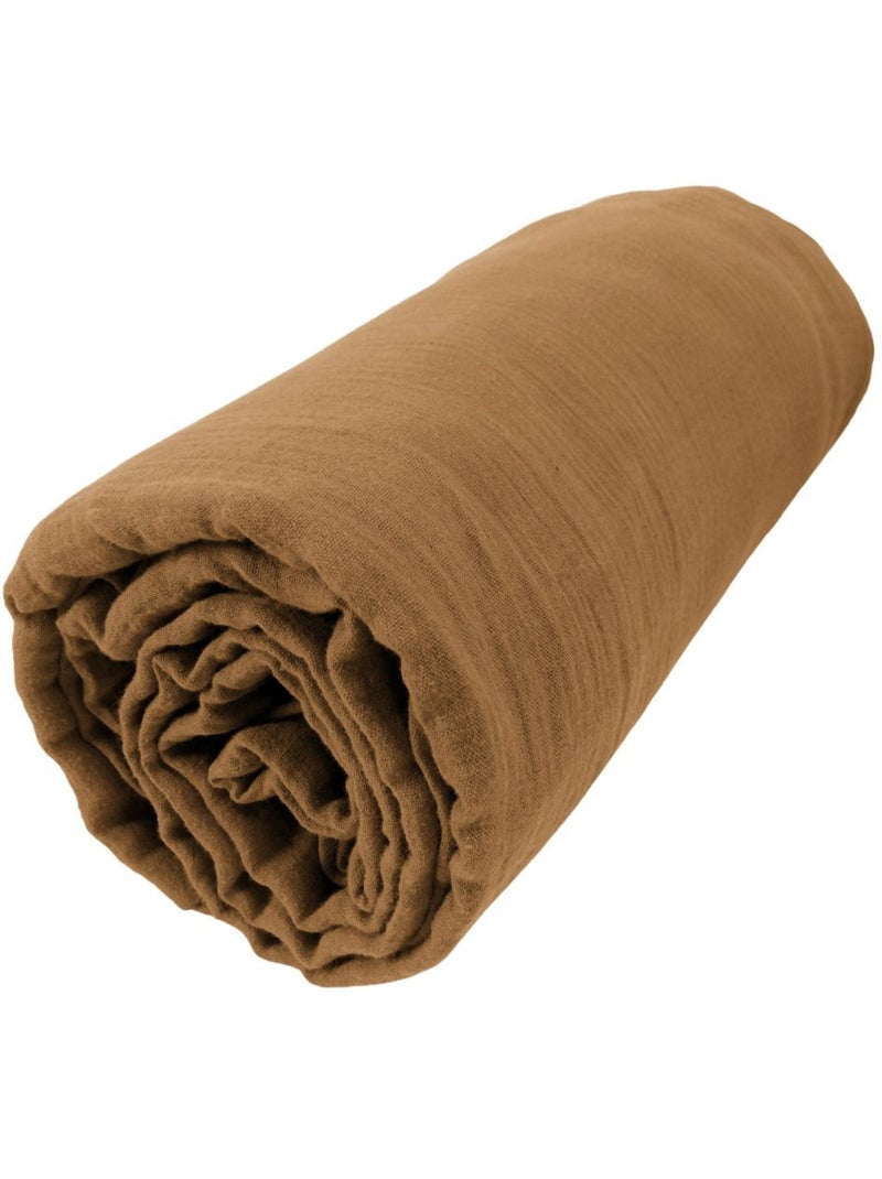 Drap housse en double Gaze de coton Camel - Kiabi