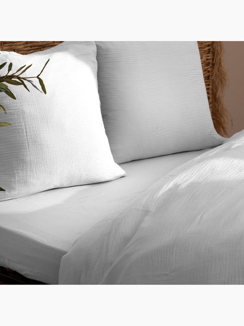 Drap housse en double gaze de coton FLORA Blanc - Kiabi