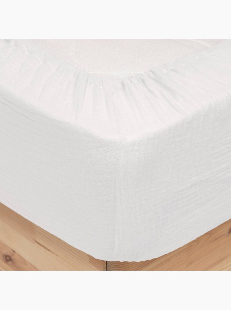 Drap-housse en double gaze de coton flora Blanc - Kiabi