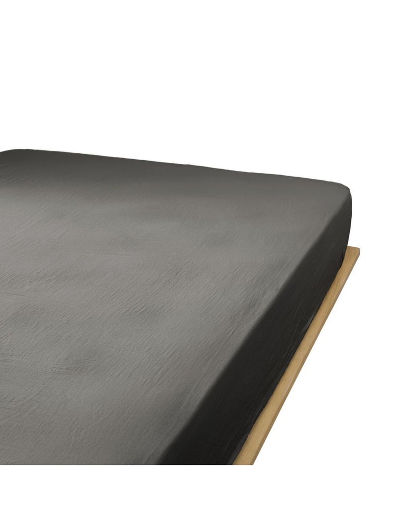 Drap housse en double Gaze de coton gris anthracite - Kiabi