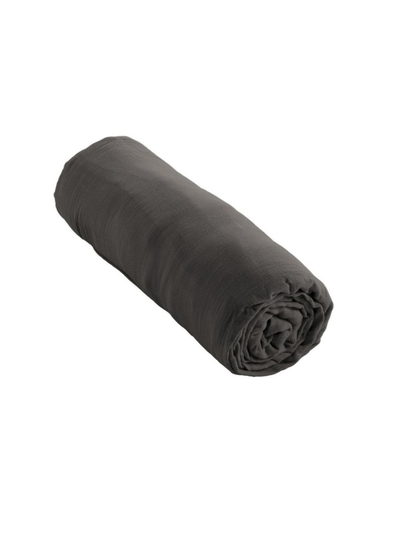 Drap housse en double Gaze de coton gris anthracite - Kiabi