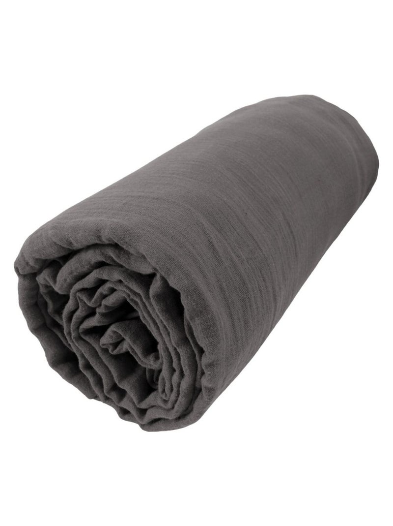 Drap housse en double Gaze de coton gris anthracite - Kiabi