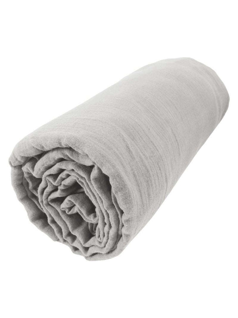 Drap housse en double Gaze de coton Gris clair - Kiabi