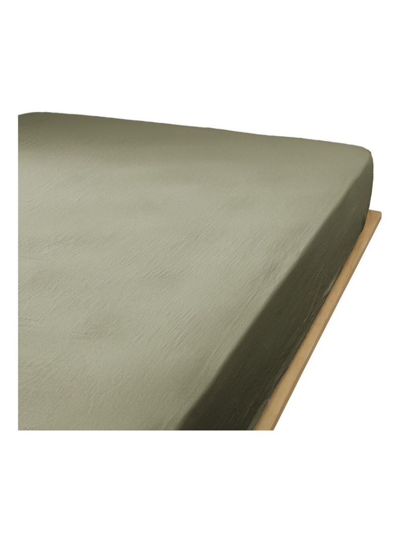 Drap housse en double Gaze de coton Kaki - Kiabi