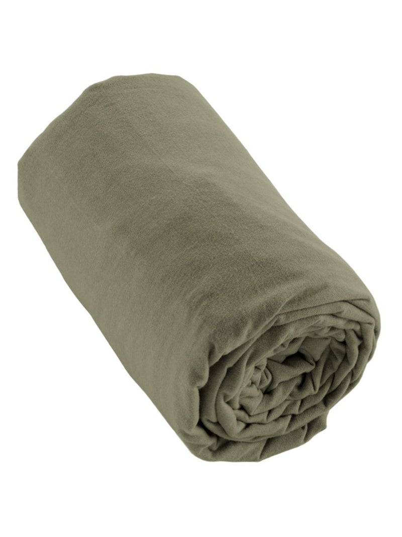 Drap housse en Flanelle de Coton Kaki - Kiabi