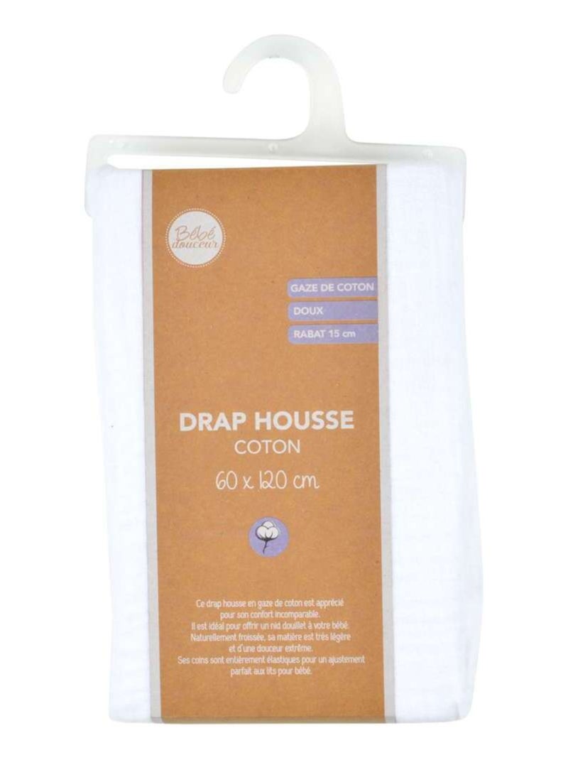 Drap housse en gaze de coton - 100% Coton Blanc - Kiabi