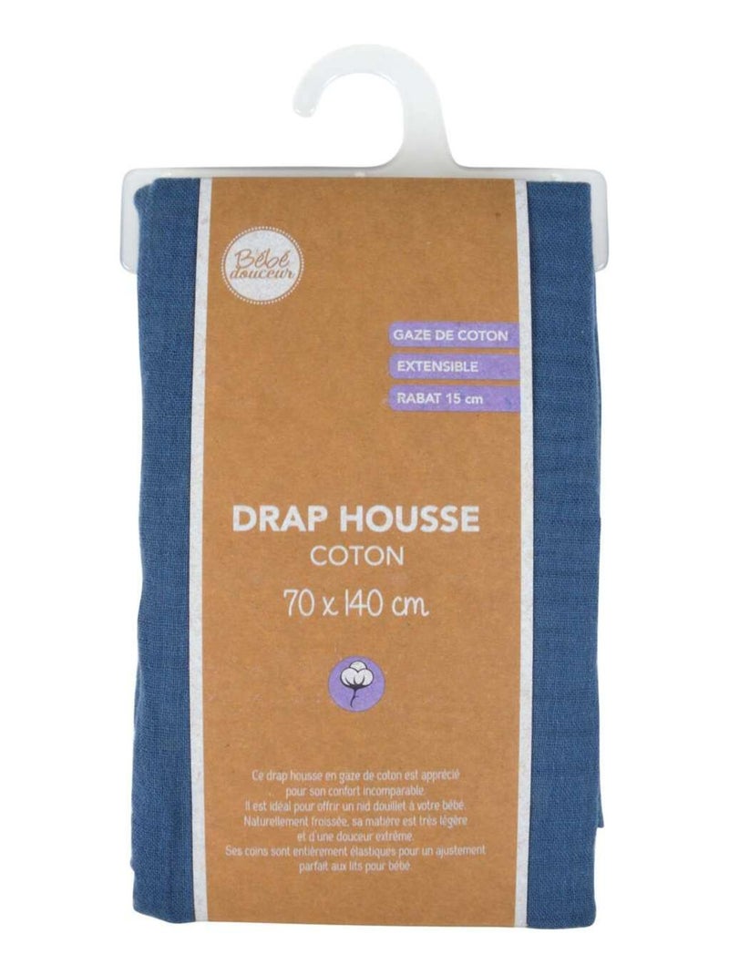 Drap housse en gaze de coton - 100% Coton Bleu - Kiabi