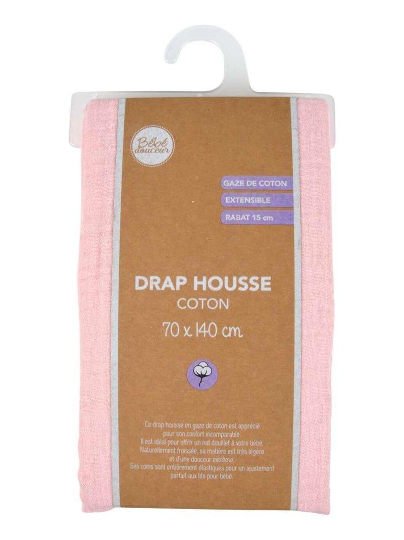 Drap housse en gaze de coton - 100% Coton Rose - Kiabi