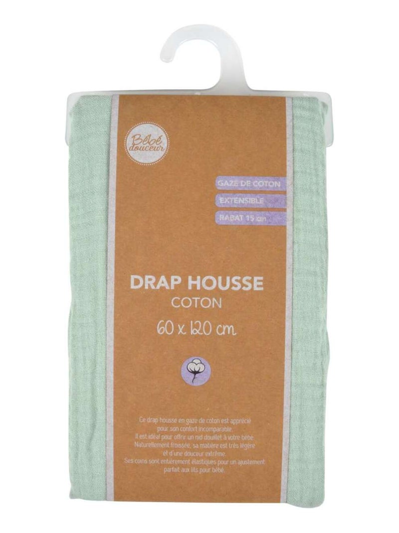 Drap housse en gaze de coton - 100% Coton Vert - Kiabi