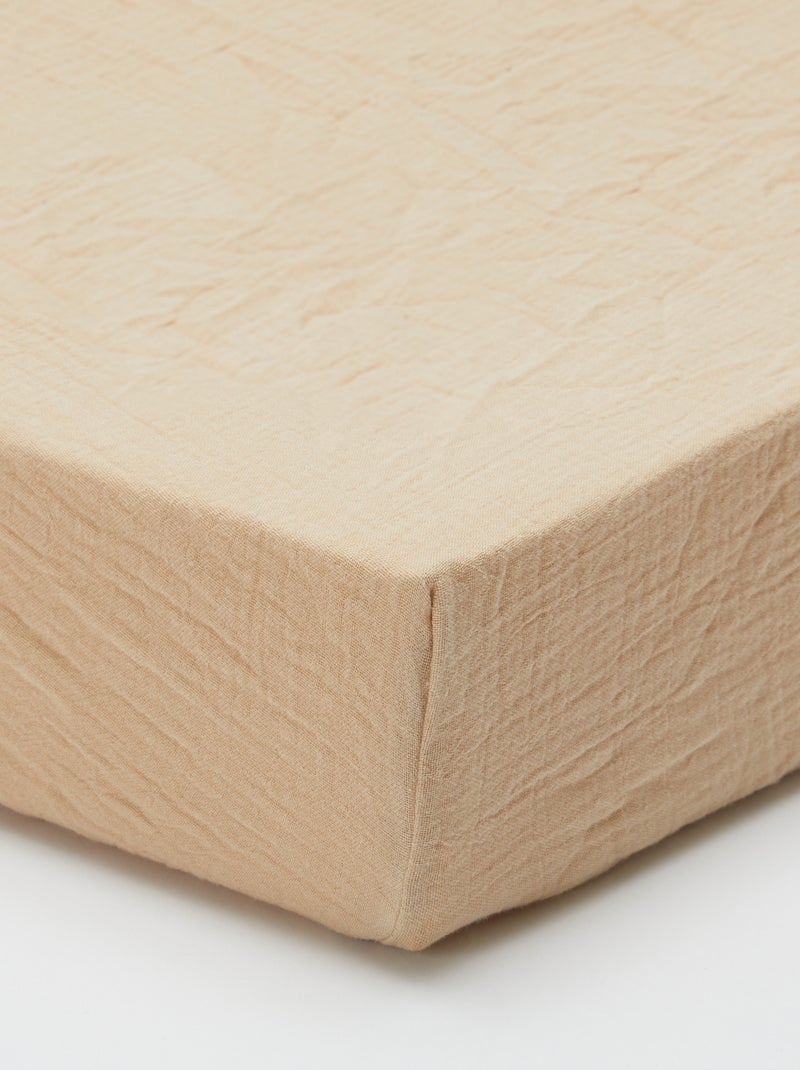 Drap housse en gaze de coton (160 x 200 cm) - Kiabi Home Beige - Kiabi