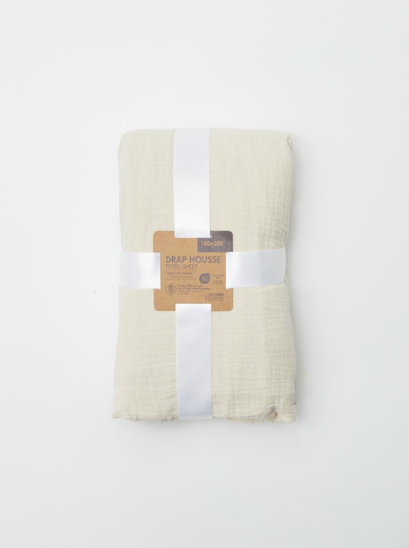 Drap housse en gaze de coton (160 x 200 cm) - Kiabi Home Blanc cassé - Kiabi