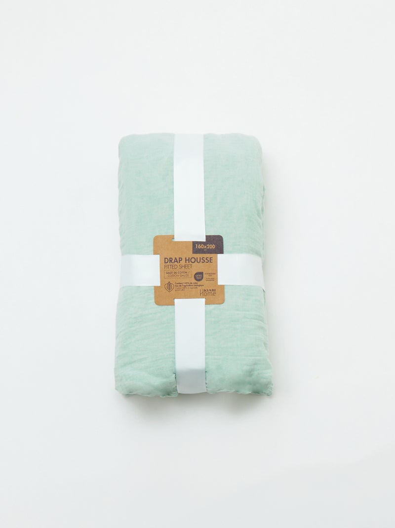 Drap housse en gaze de coton (160 x 200 cm) - Kiabi Home Bleu - Kiabi