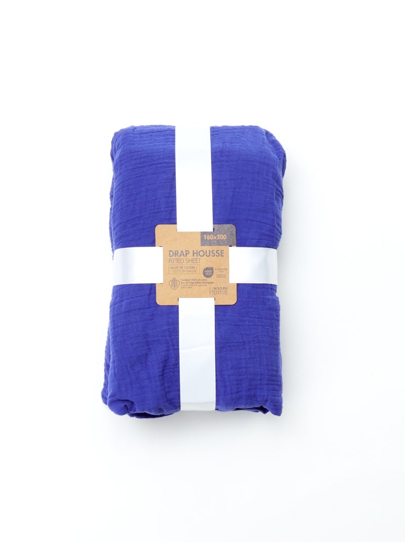 Drap housse en gaze de coton (160 x 200 cm) - Kiabi Home Bleu roy - Kiabi