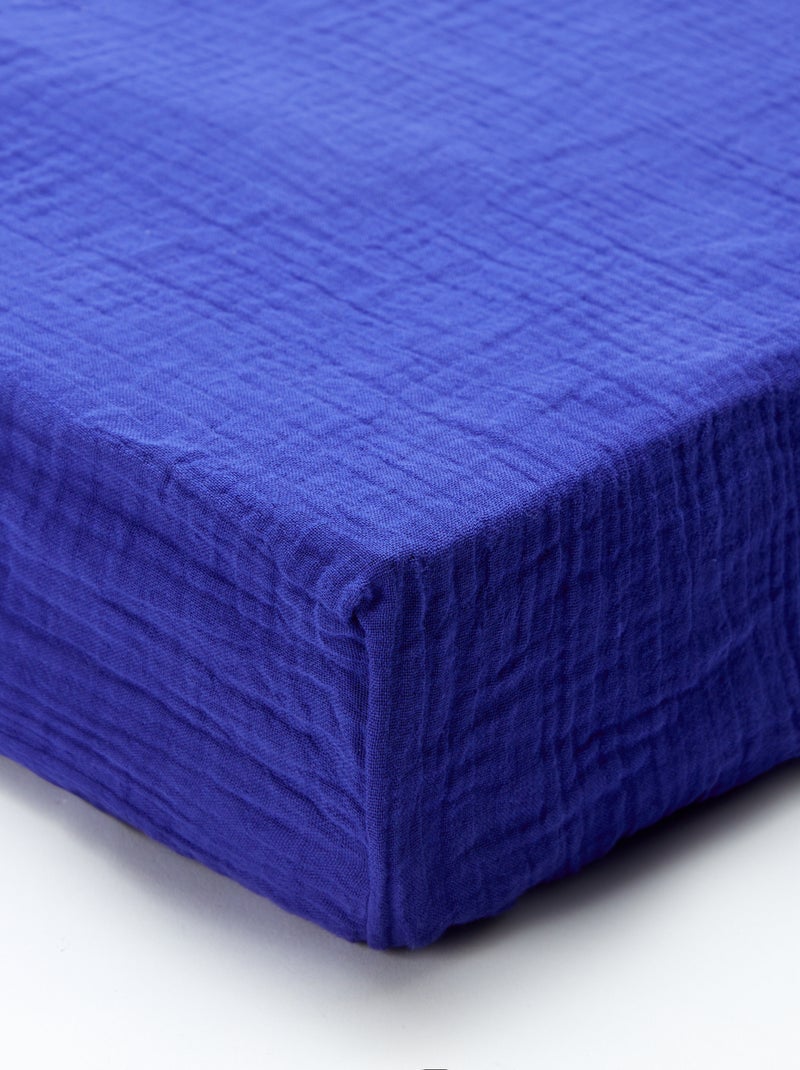 Drap housse en gaze de coton (160 x 200 cm) - Kiabi Home Bleu roy - Kiabi