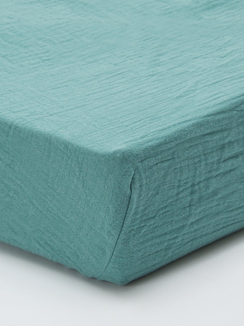 Drap housse en gaze de coton (160 x 200 cm) - Kiabi Home Bleu turquoise - Kiabi