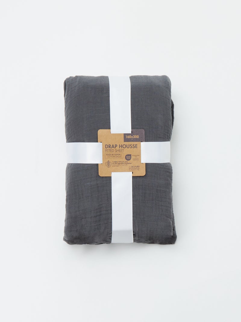 Drap housse en gaze de coton (160 x 200 cm) - Kiabi Home Gris anthracite - Kiabi