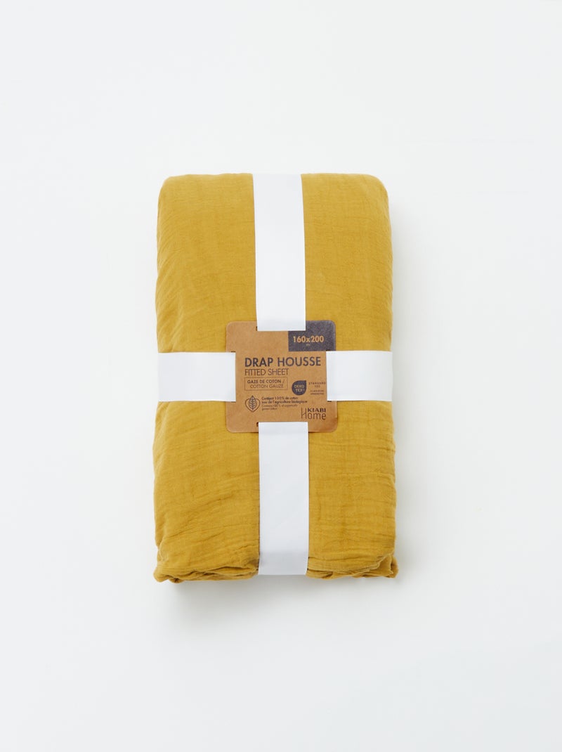 Drap housse en gaze de coton (160 x 200 cm) - Kiabi Home Jaune curry - Kiabi