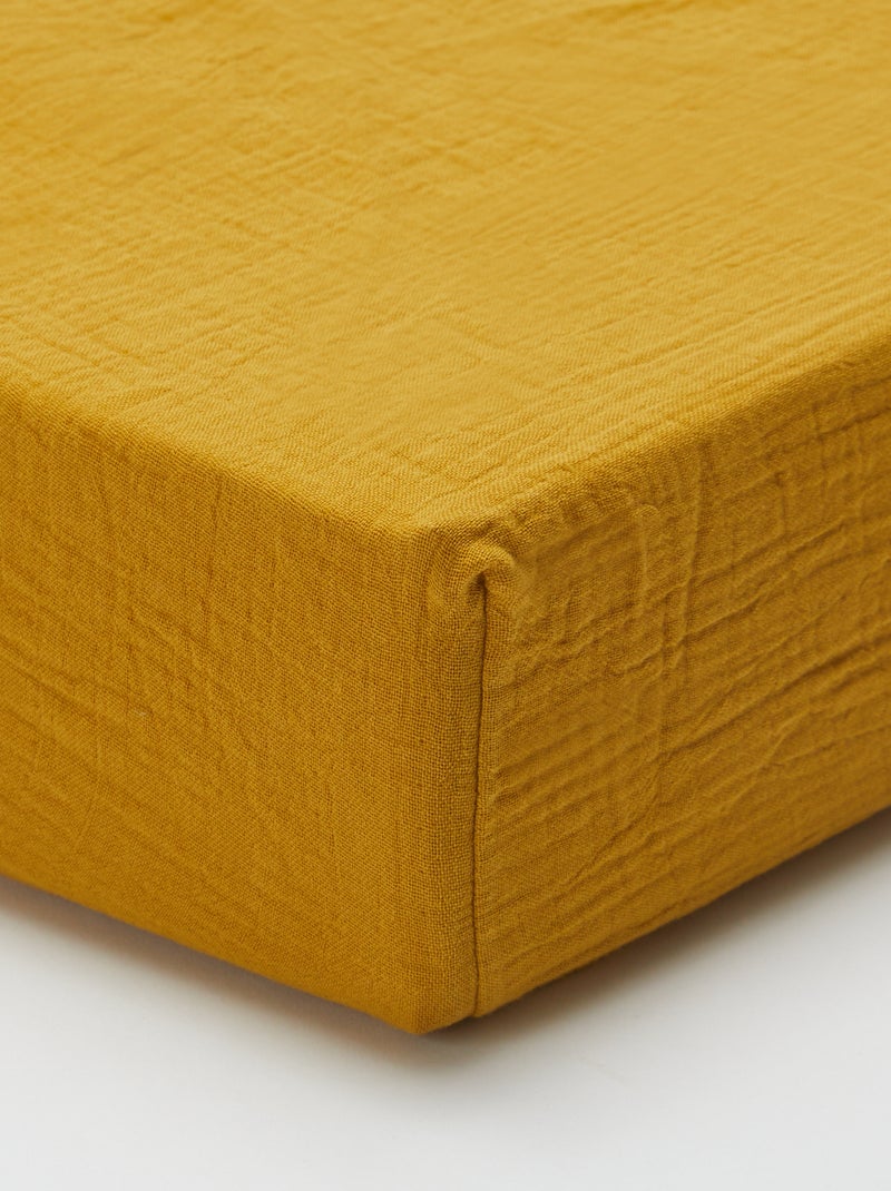 Drap housse en gaze de coton (160 x 200 cm) - Kiabi Home Jaune curry - Kiabi