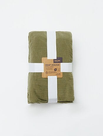 Drap housse en gaze de coton (160 x 200 cm) - Kiabi Home