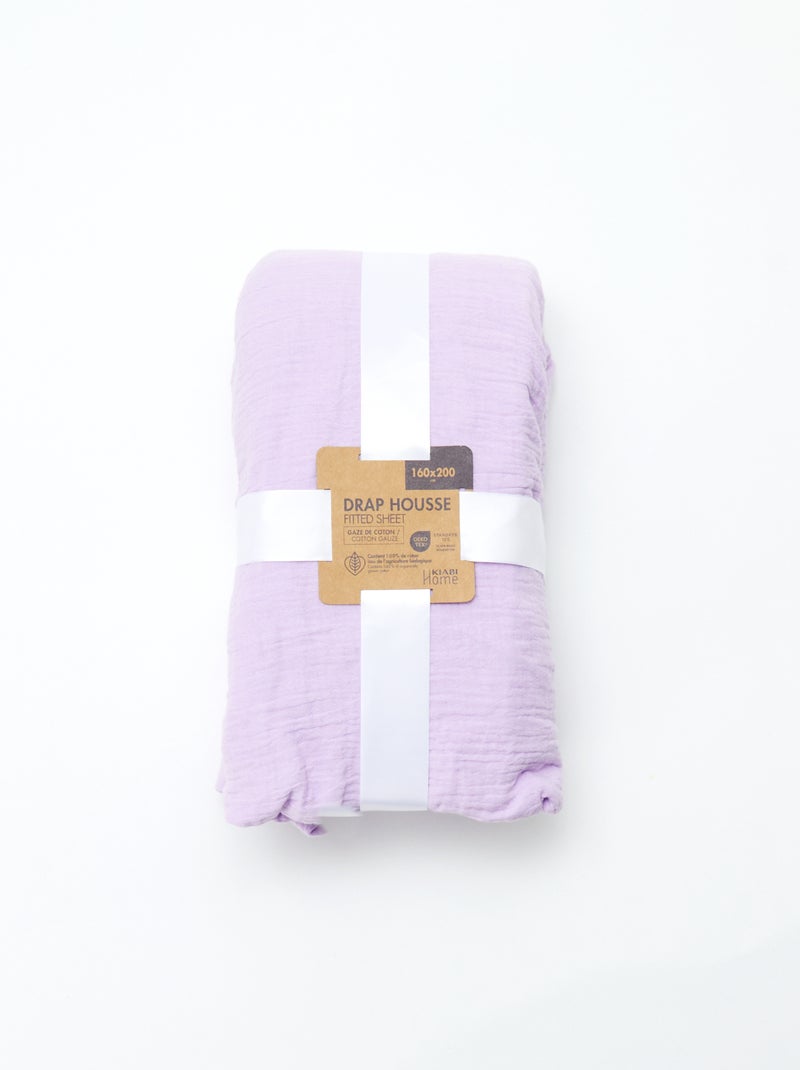 Drap housse en gaze de coton (160 x 200 cm) - Kiabi Home Lilas - Kiabi