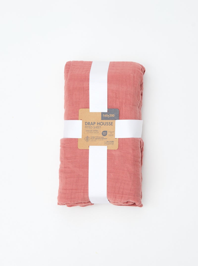 Drap housse en gaze de coton (160 x 200 cm) - Kiabi Home Rose - Kiabi