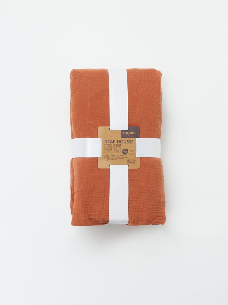 Drap housse en gaze de coton (160 x 200 cm) - Kiabi Home Terracota - Kiabi