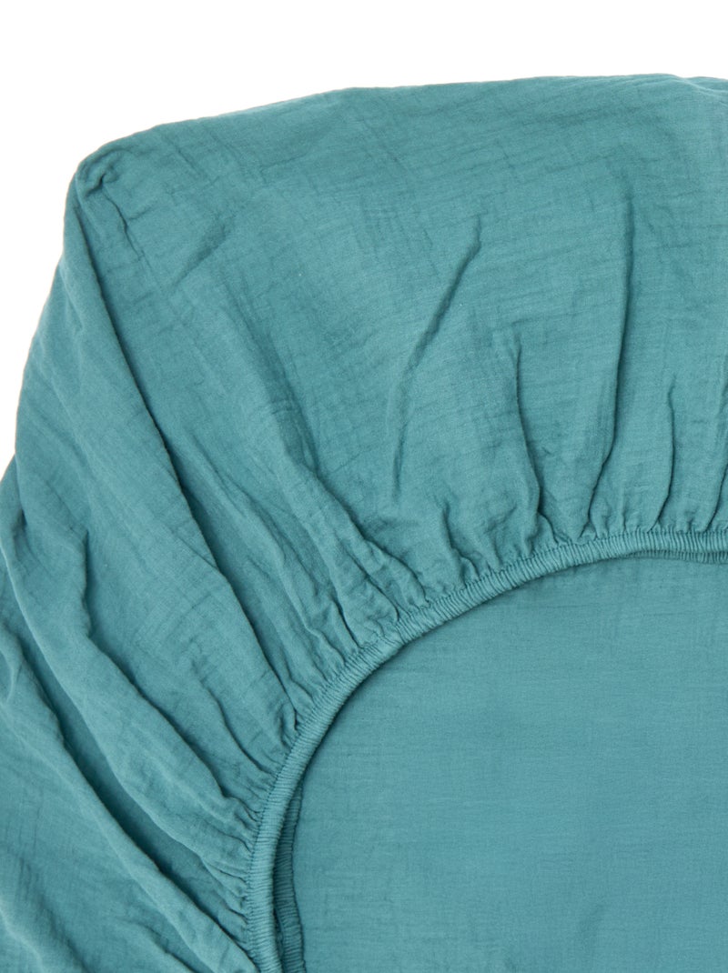 Drap housse en gaze de coton (160 x 200 cm) - Kiabi Home Vert - Kiabi