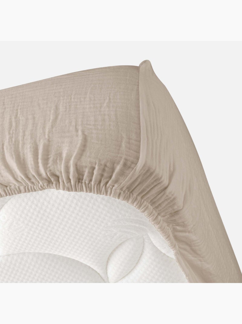 Drap Housse en gaze de coton ANGELIA Beige sable - Kiabi